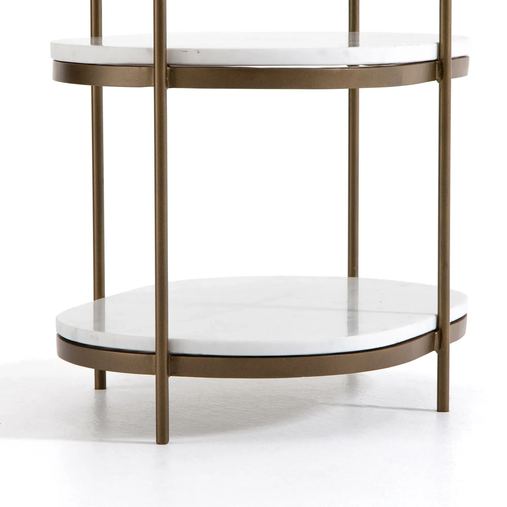 Kian Oval Side Table with Shelving - White, Marble