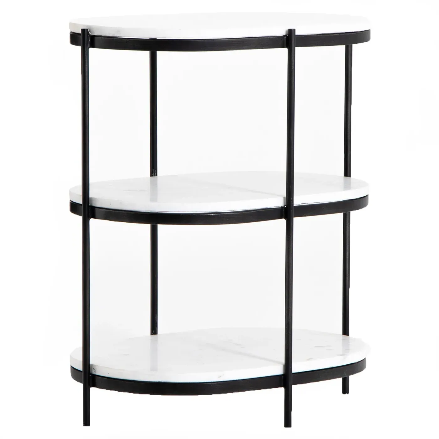 Kian Oval Side Table with Shelving - White, Marble