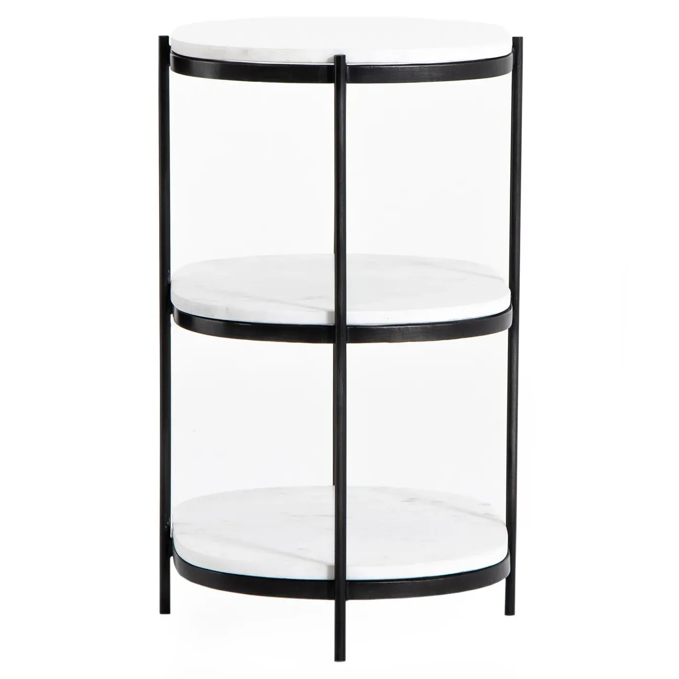 Kian Oval Side Table with Shelving - White, Marble