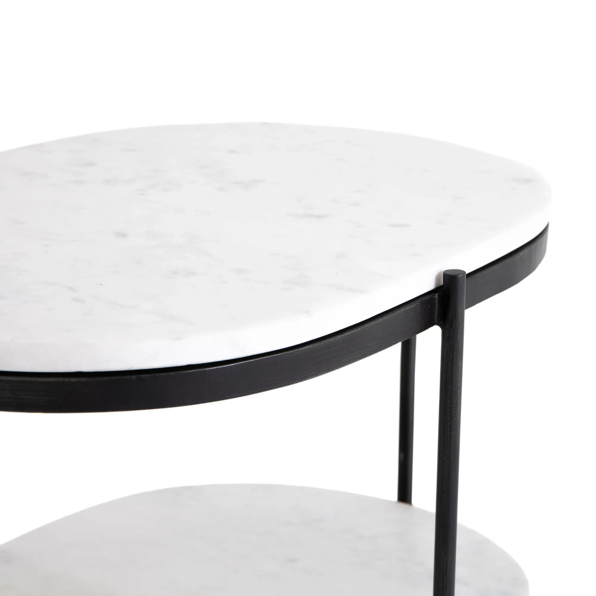 Kian Oval Side Table with Shelving - White, Marble