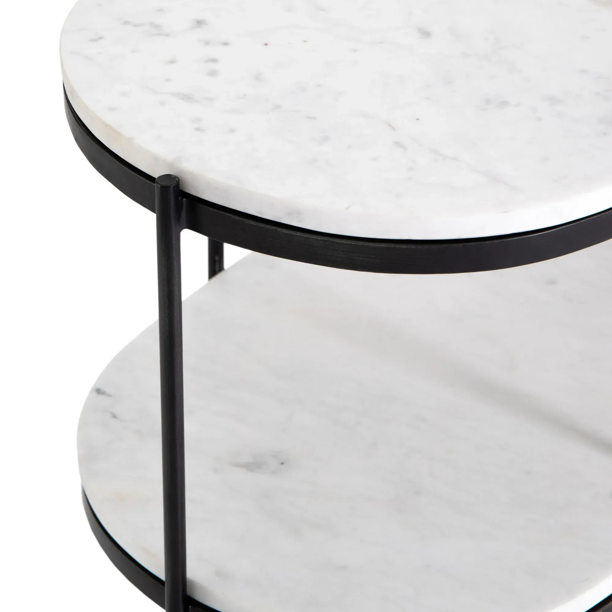 Kian Oval Side Table with Shelving - White, Marble