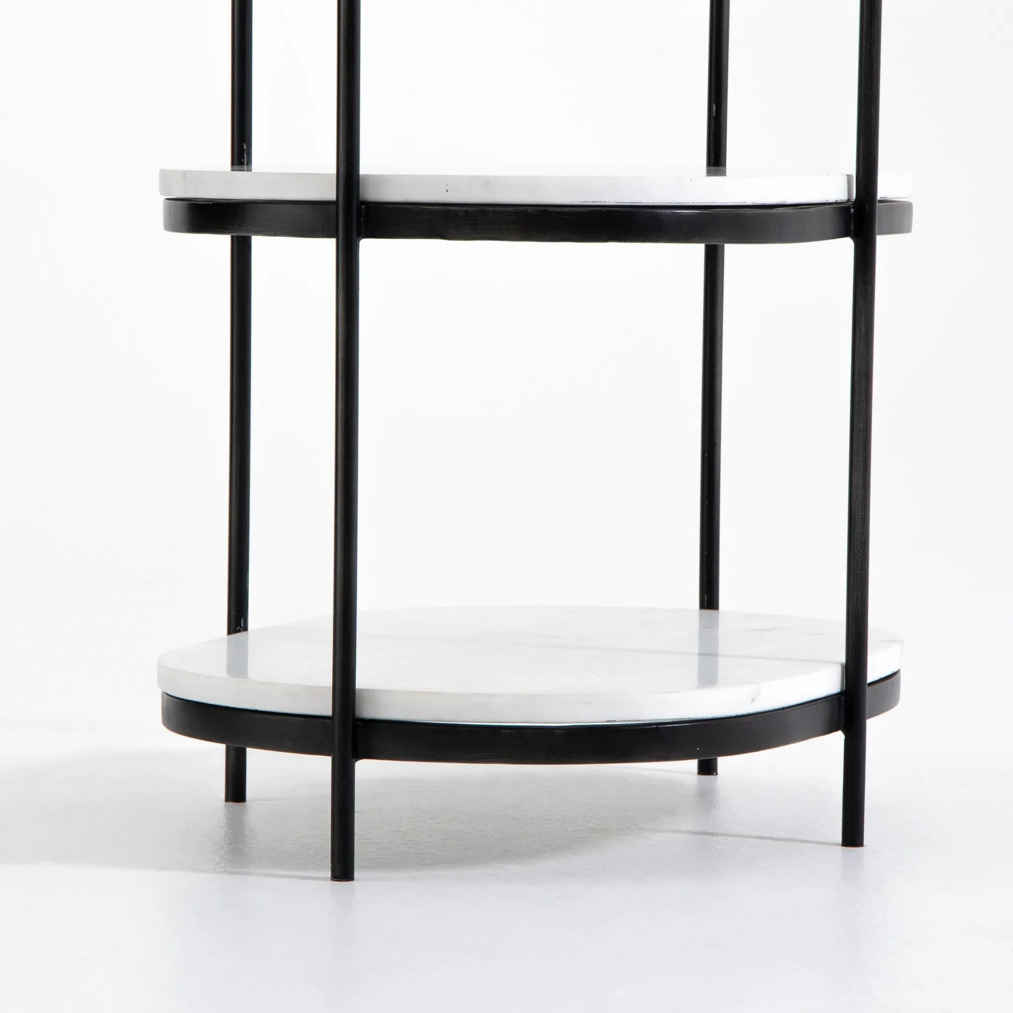 Kian Oval Side Table with Shelving - White, Marble