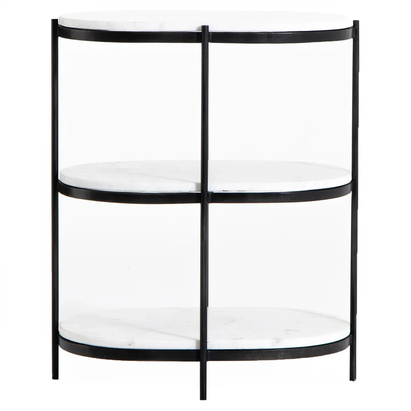 Kian Oval Side Table with Shelving - White, Marble