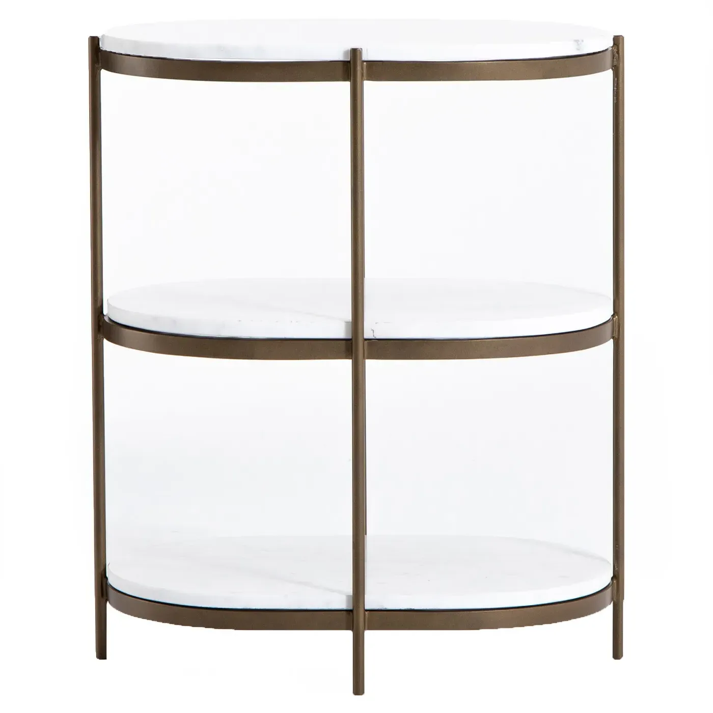 Kian Oval Side Table with Shelving - White, Marble