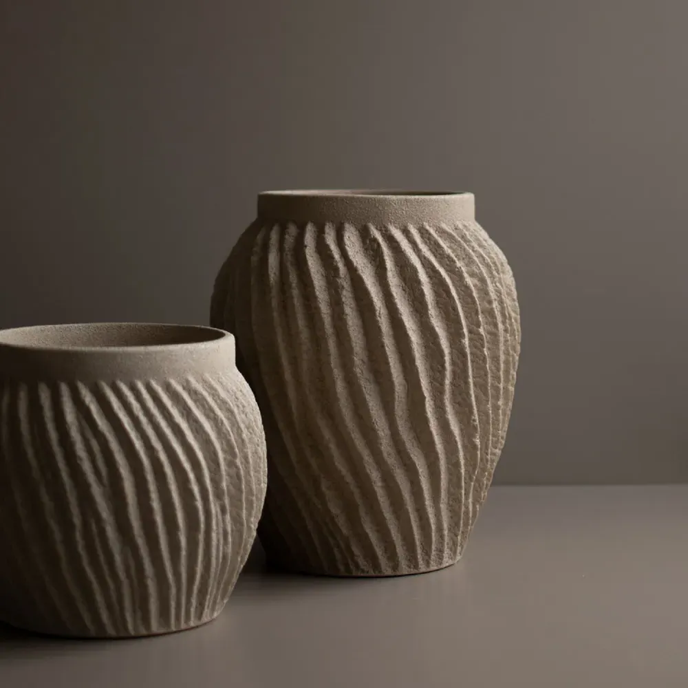 Kiara Large Round Pot Planter - Beige, Ceramic