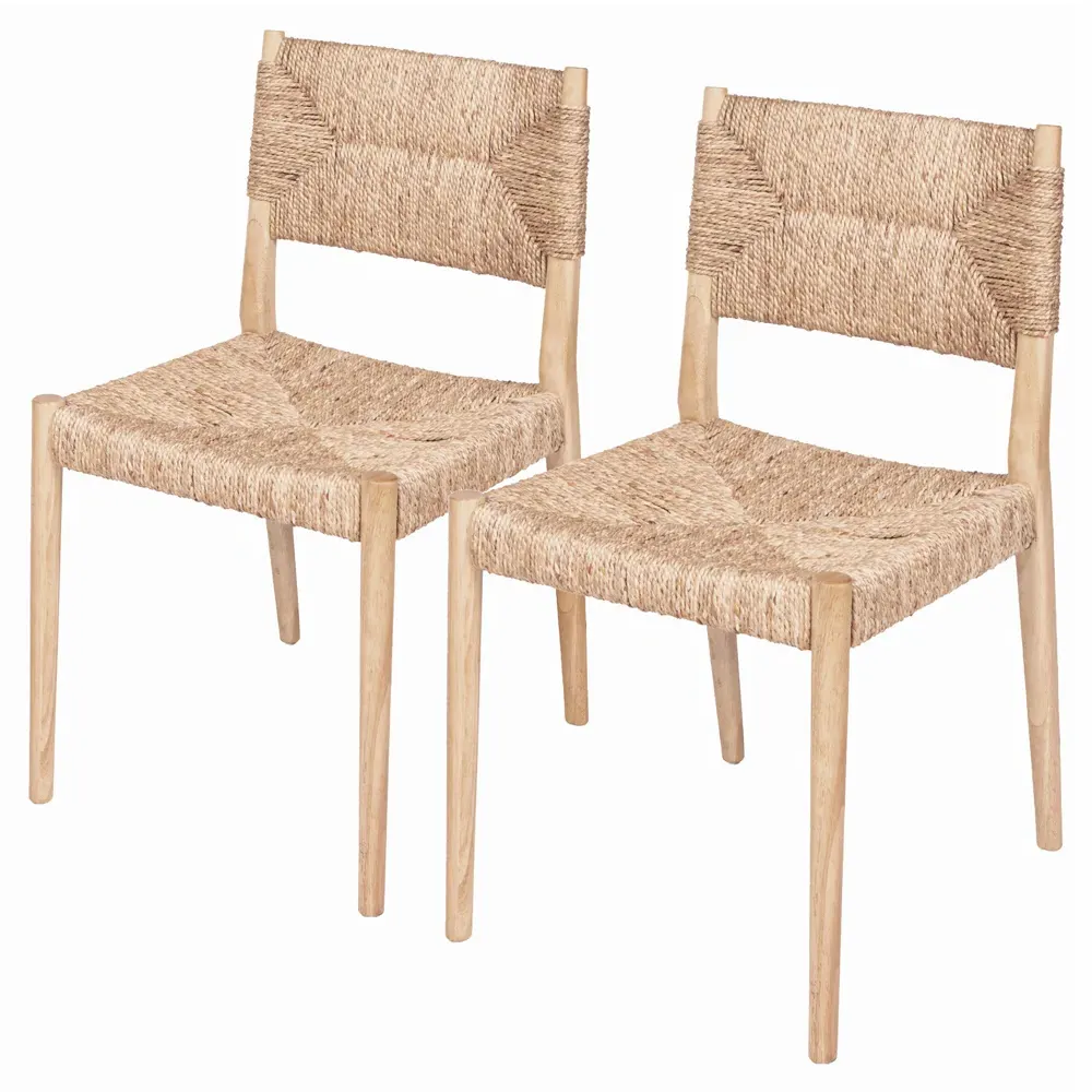 Kiara Woven Dining Side Chair Set of 2 - Brown, Water Hyacinth