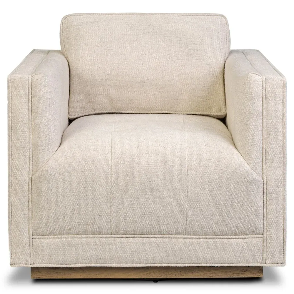 Kiera Tufted Swivel Arm Chair - Cream, Oak