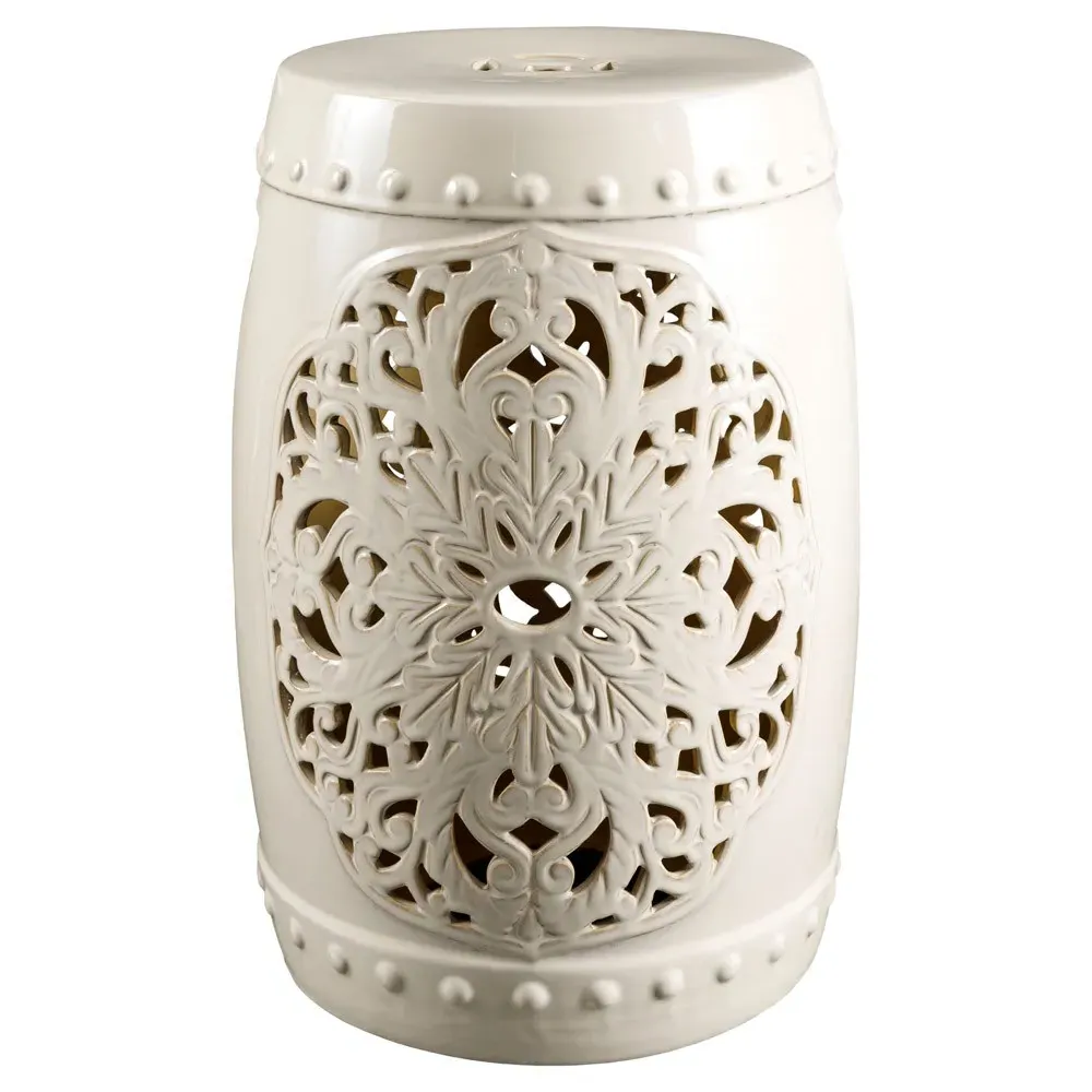 Kieran Garden Stool - White, Glazed Ceramic image