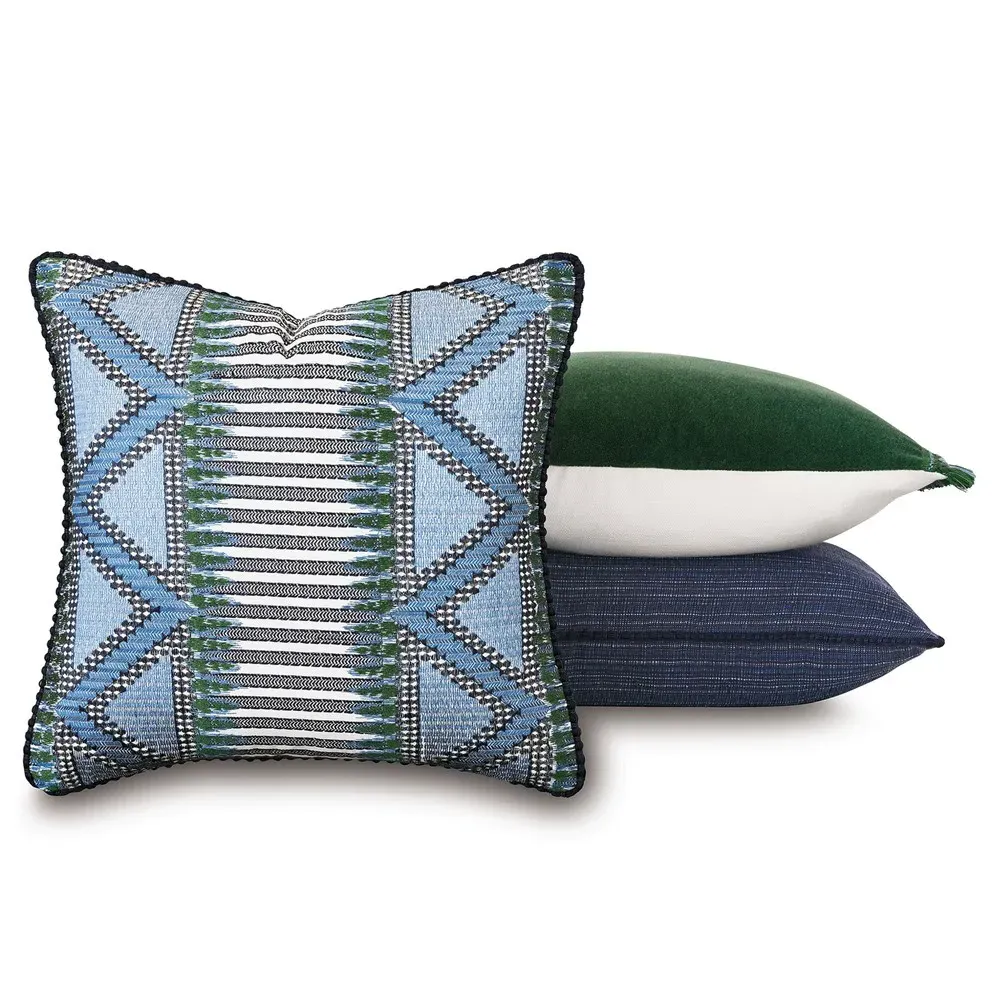 Kierra Lumbar Pillow with Fringe - Green, Mohair
