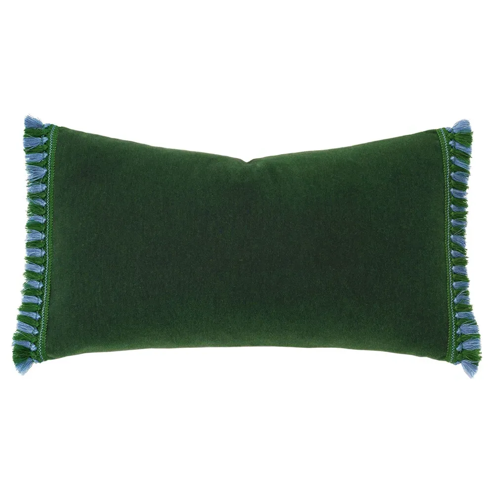 Kierra Lumbar Pillow with Fringe - Green, Mohair image