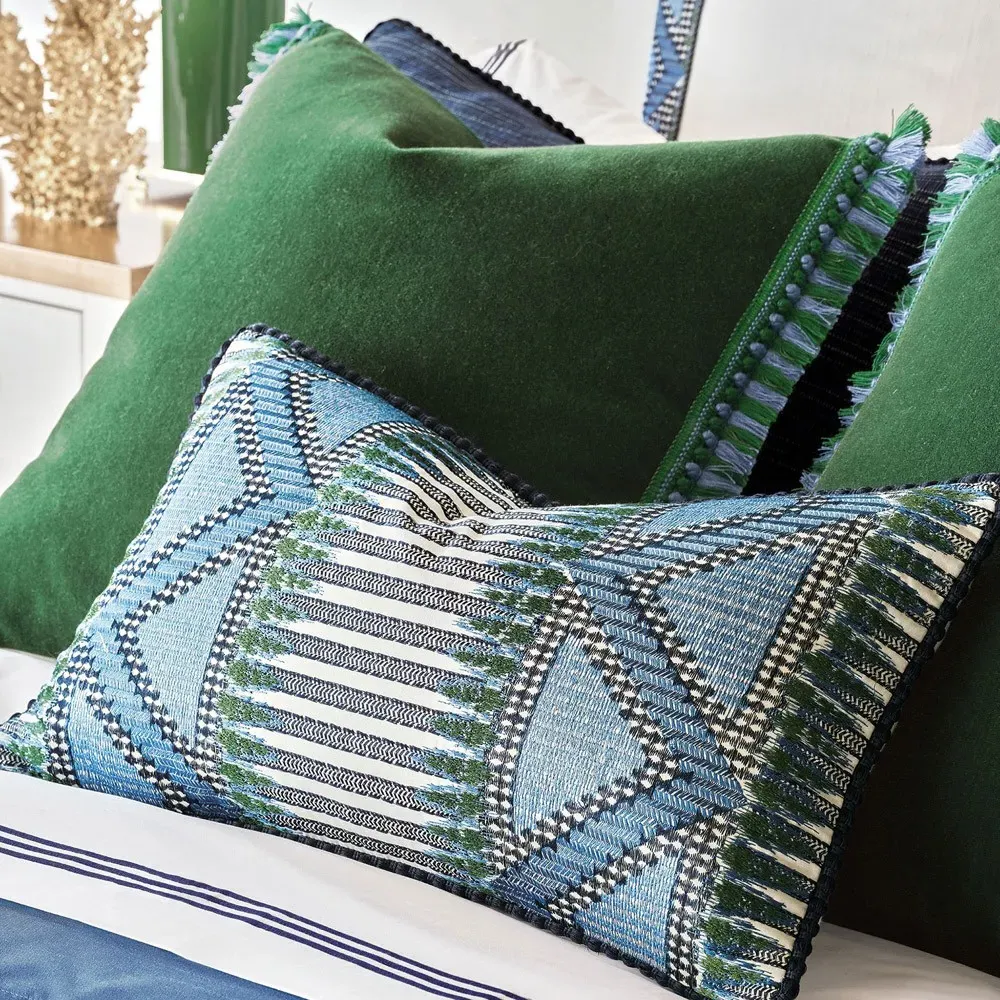 Kierra Square Throw Pillow with Fringe - Green, Mohair