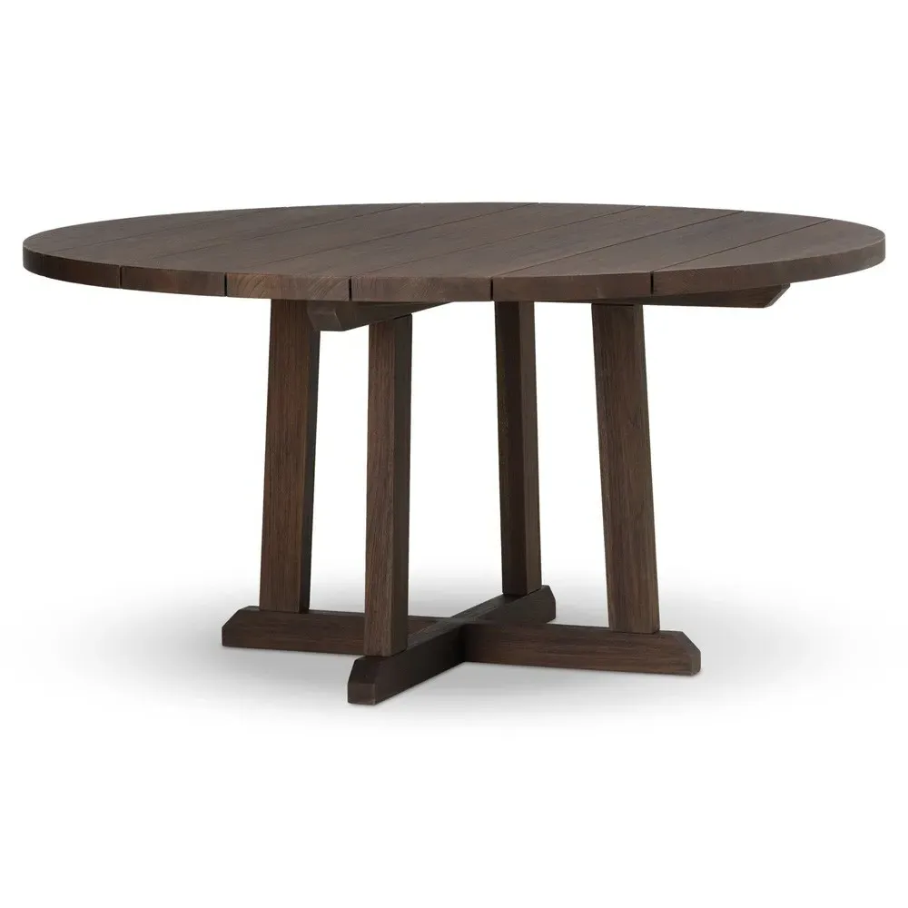 Kim Round Outdoor Dining Table - Brown, Teak