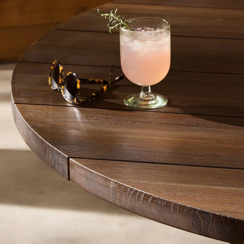 Kim Round Outdoor Dining Table - Brown, Teak