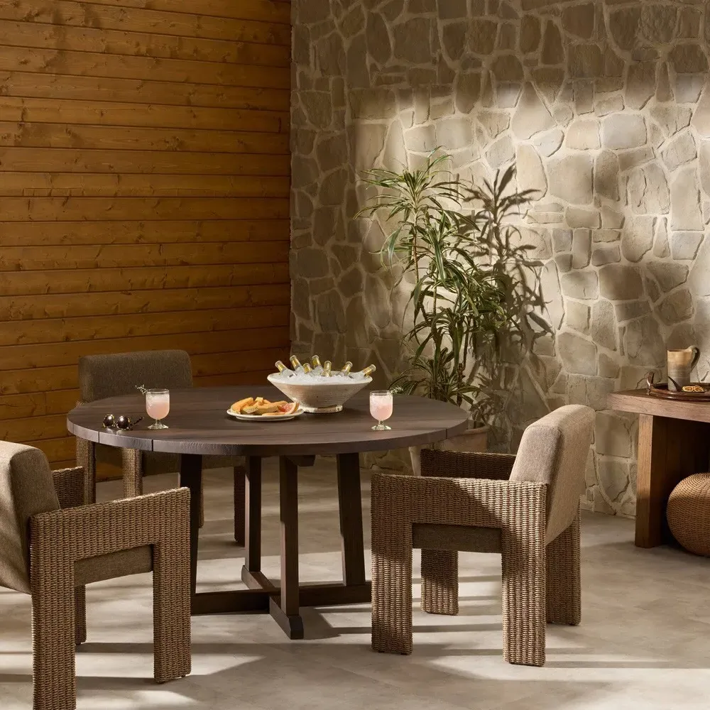 Kim Round Outdoor Dining Table - Brown, Teak