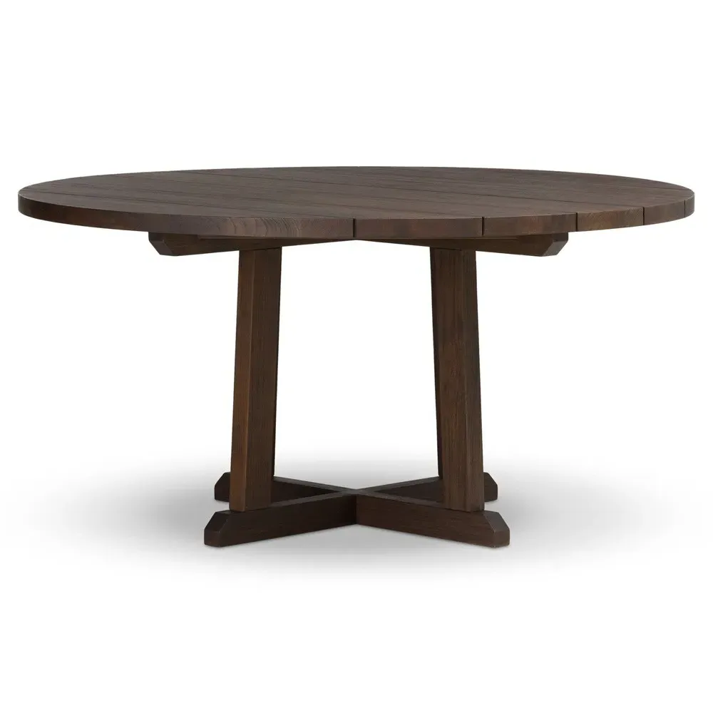 Kim Round Outdoor Dining Table - Brown, Teak