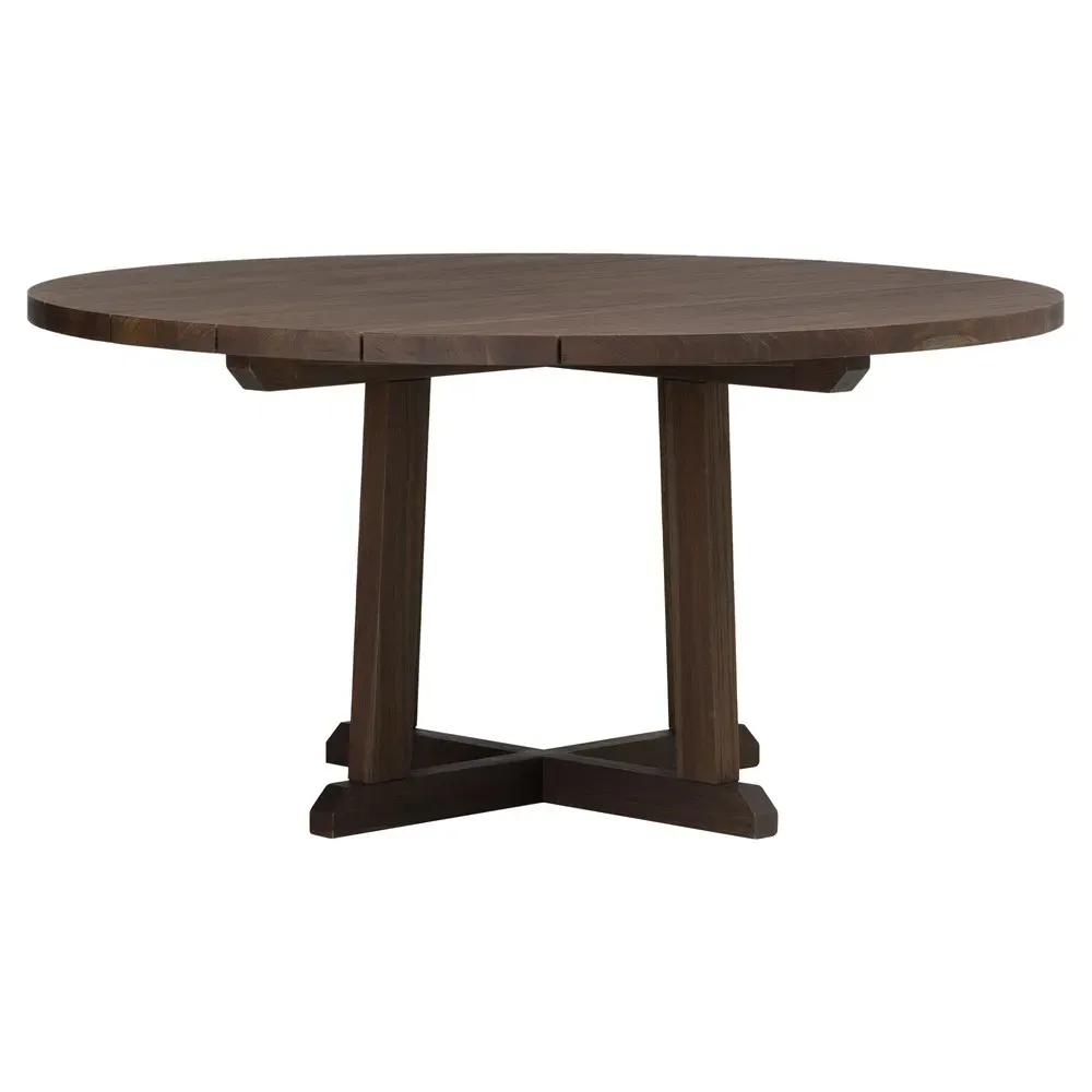 Kim Round Outdoor Dining Table - Brown, Teak image