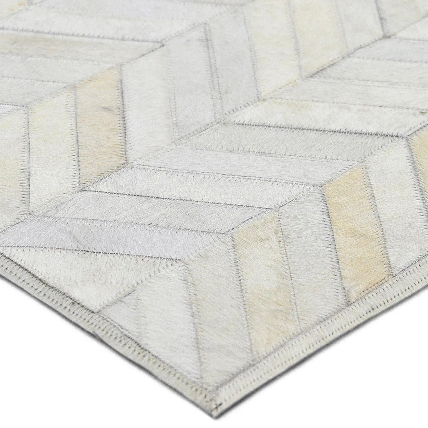 Kimberly Geometric Patterned Rug - White, Buff Leather