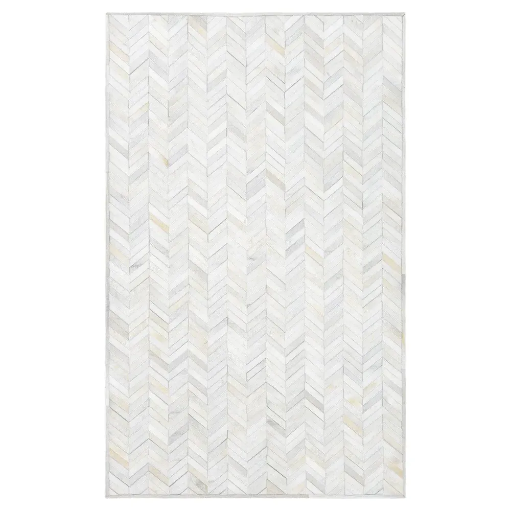 Kimberly Geometric Patterned Rug - White, Buff Leather