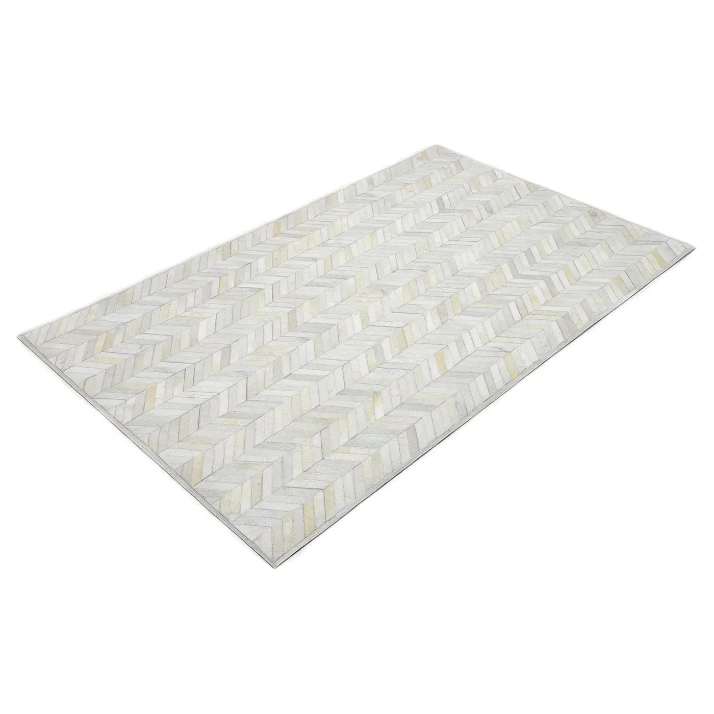 Kimberly Geometric Patterned Rug - White, Buff Leather
