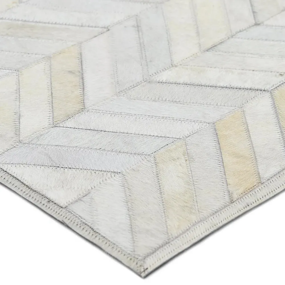 Kimberly Geometric Patterned Rug - White, Buff Leather