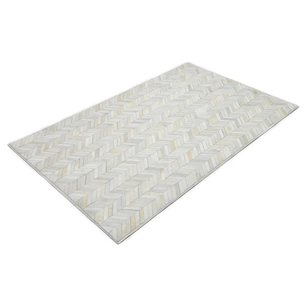 Kimberly Geometric Patterned Rug - White, Buff Leather