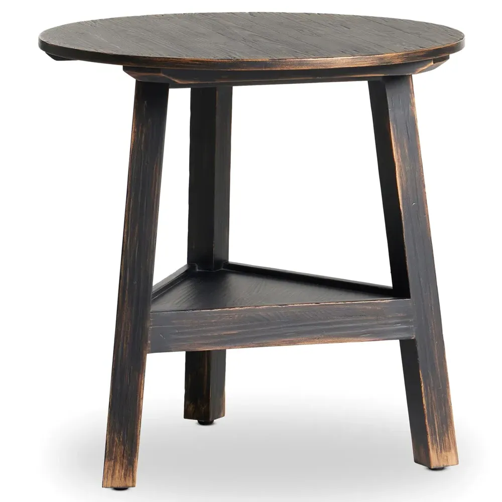 Kimberly Round Side Table with Storage - Black, Pine