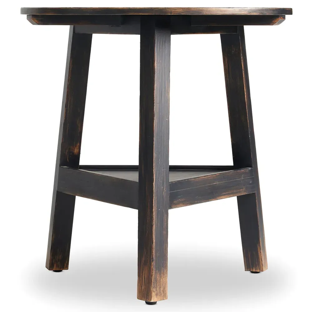 Kimberly Round Side Table with Storage - Black, Pine