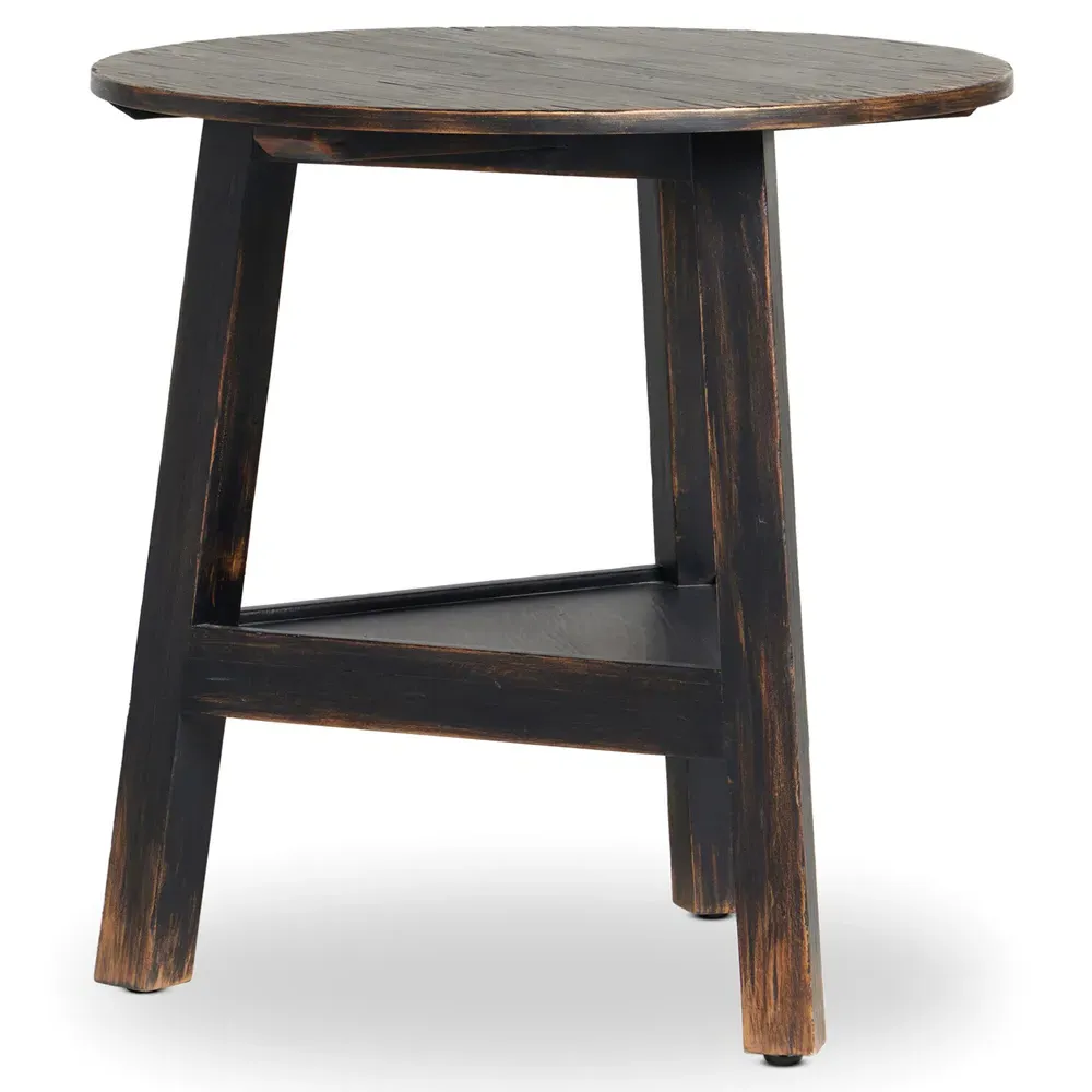 Kimberly Round Side Table with Storage - Black, Pine