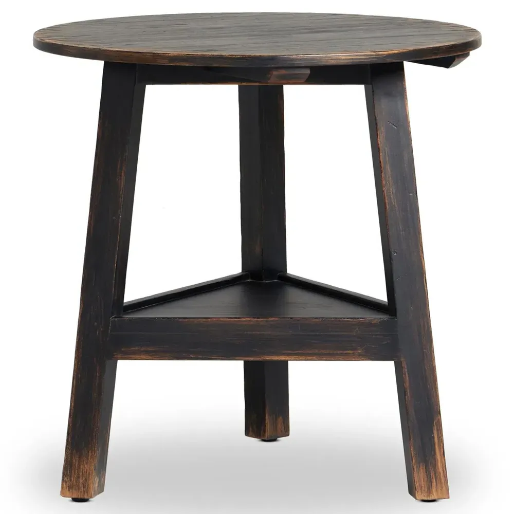 Kimberly Round Side Table with Storage - Black, Pine