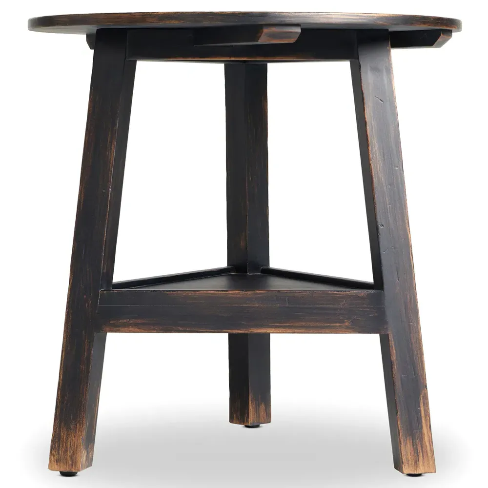 Kimberly Round Side Table with Storage - Black, Pine