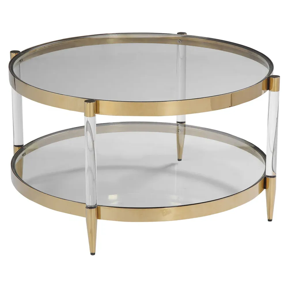King Hollywood 2 Tier Coffee Table - Gold, Glass