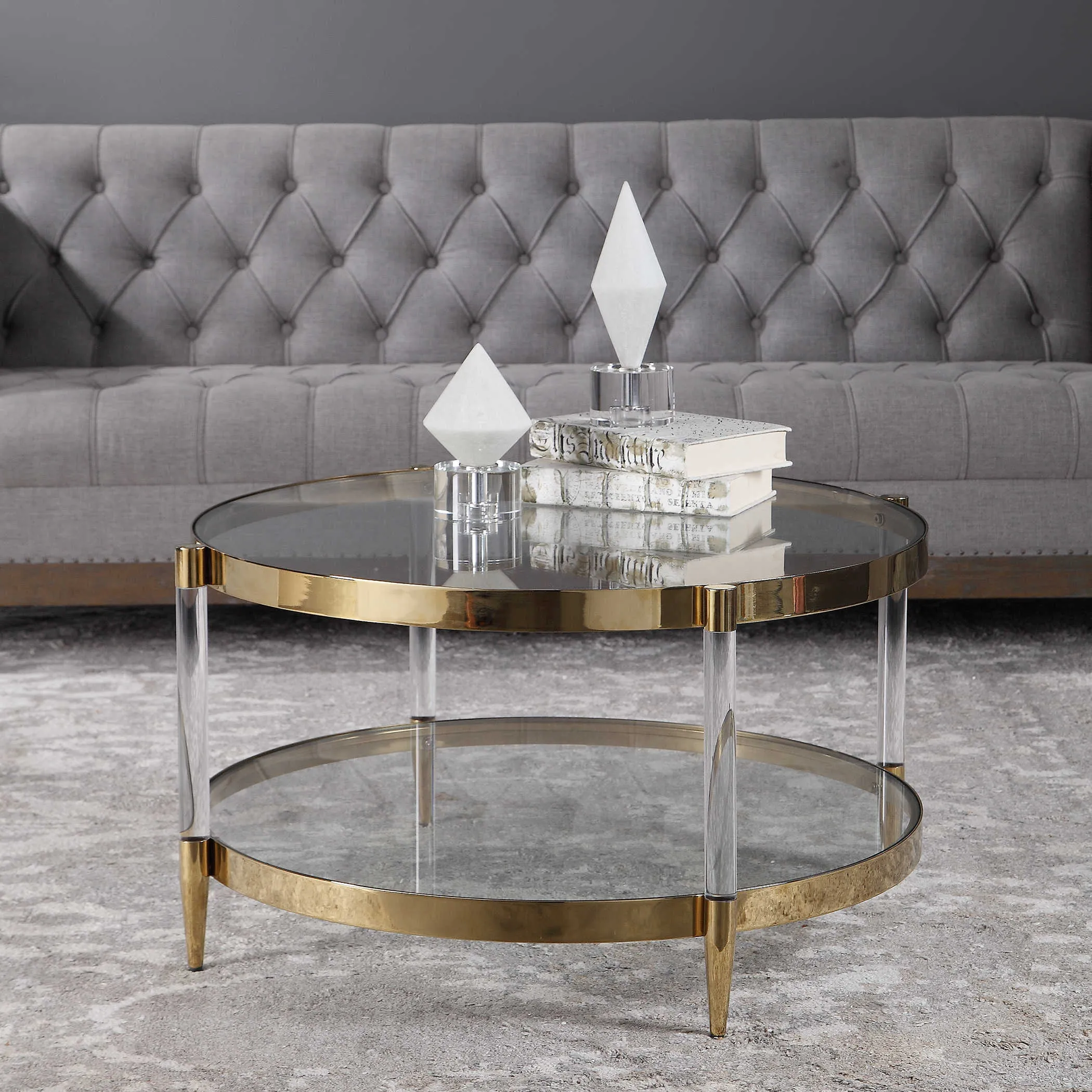 King Hollywood 2 Tier Coffee Table - Gold, Glass