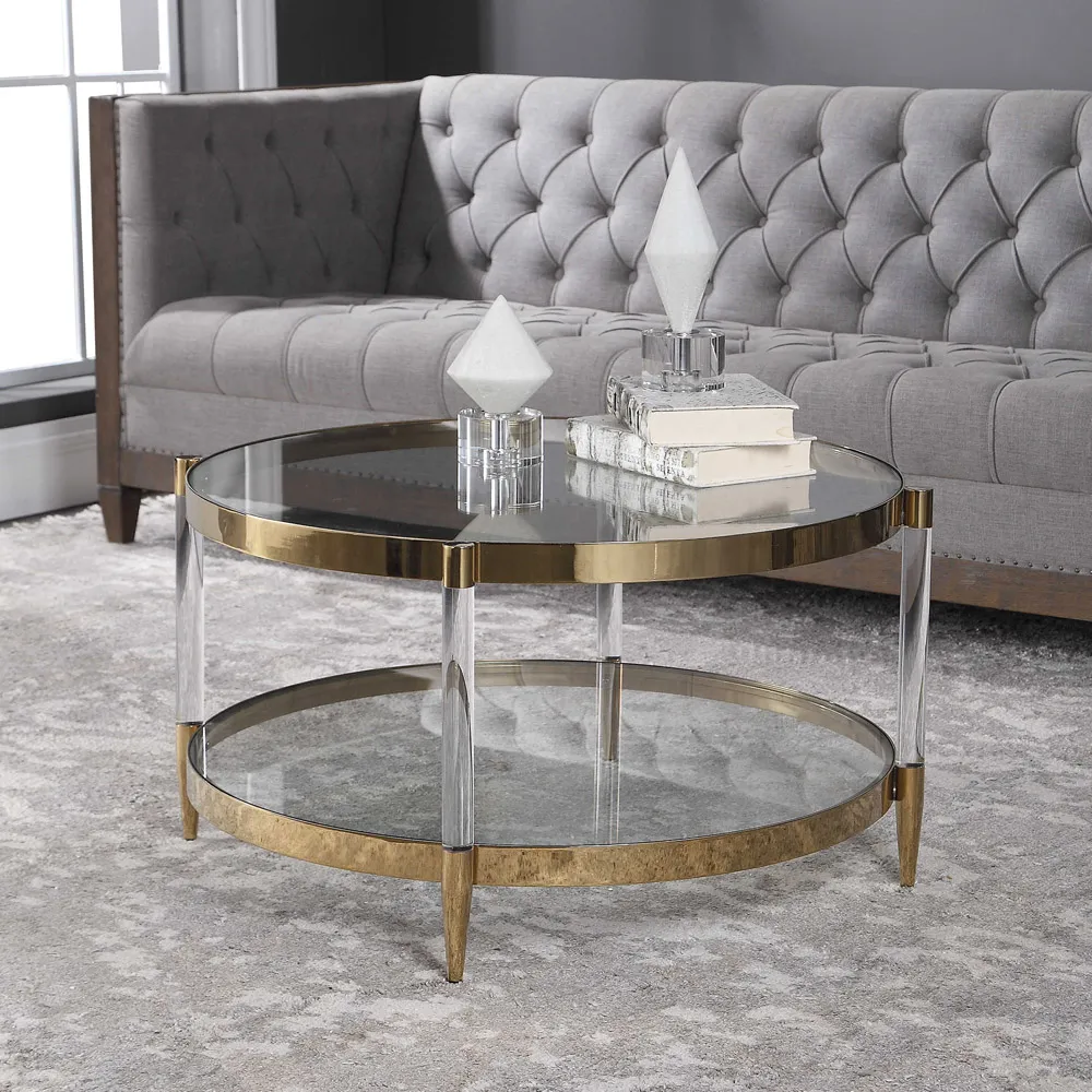 King Hollywood 2 Tier Coffee Table - Gold, Glass