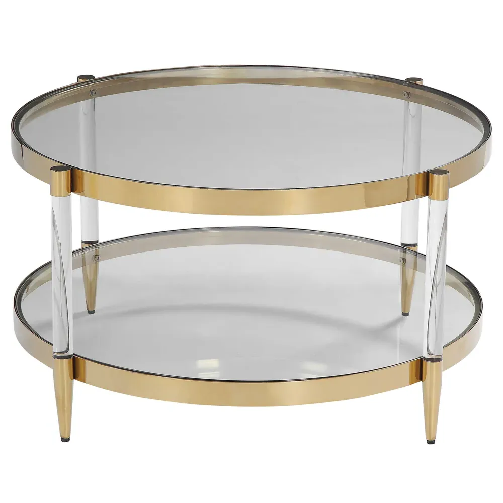 King Hollywood 2 Tier Coffee Table - Gold, Glass