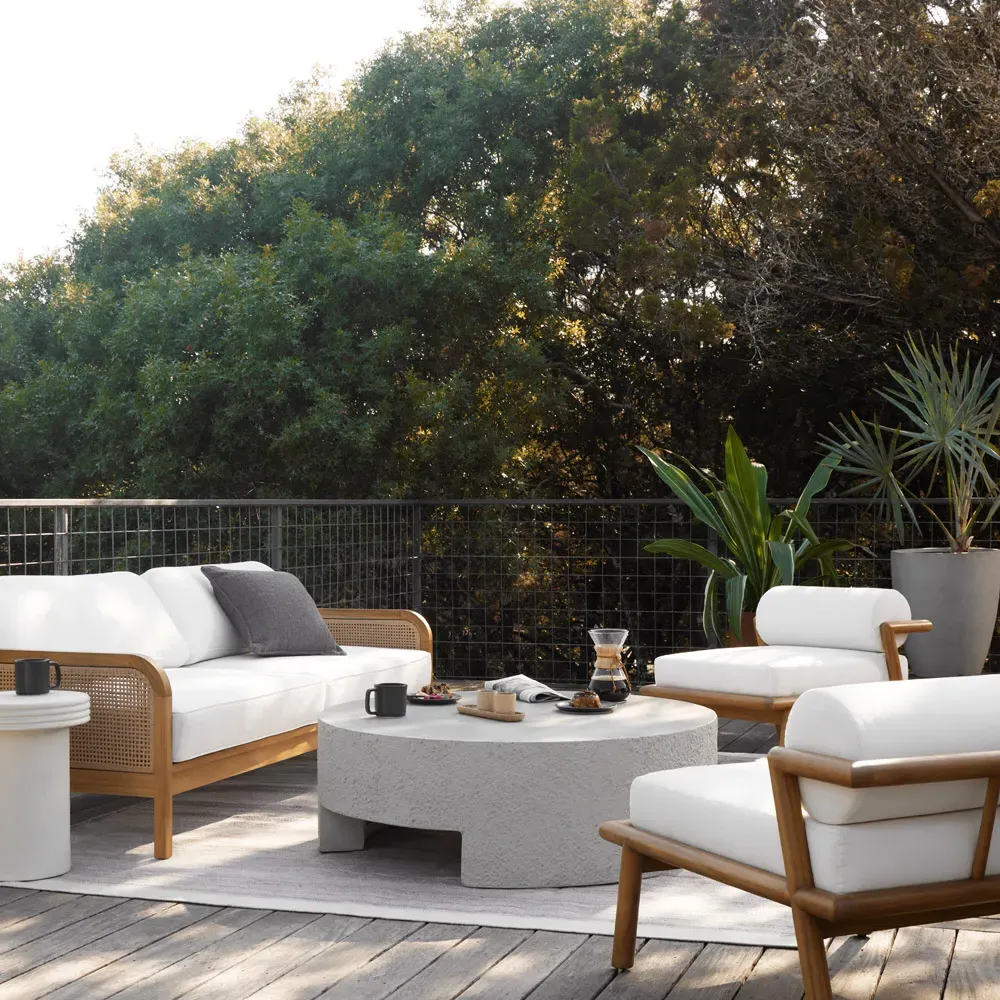 Kingston Round Drum Outdoor Coffee Table - White, Concrete