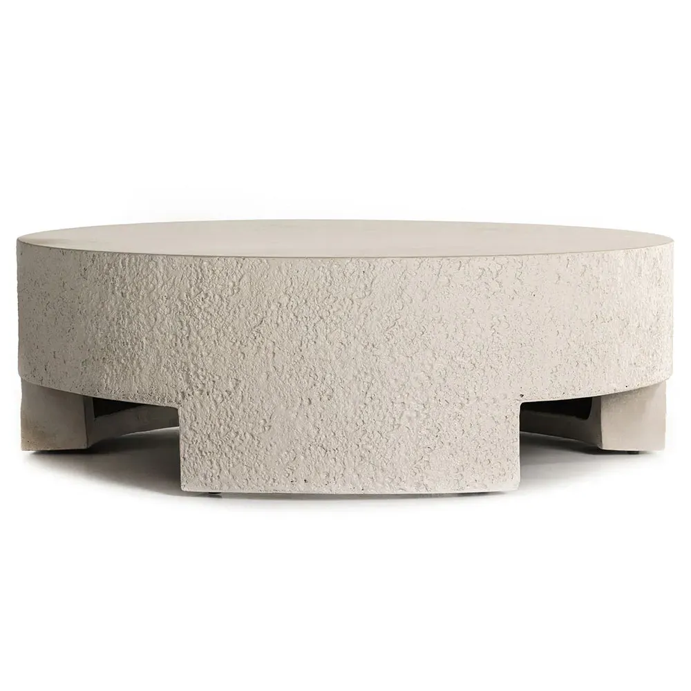 Kingston Round Drum Outdoor Coffee Table - White, Concrete
