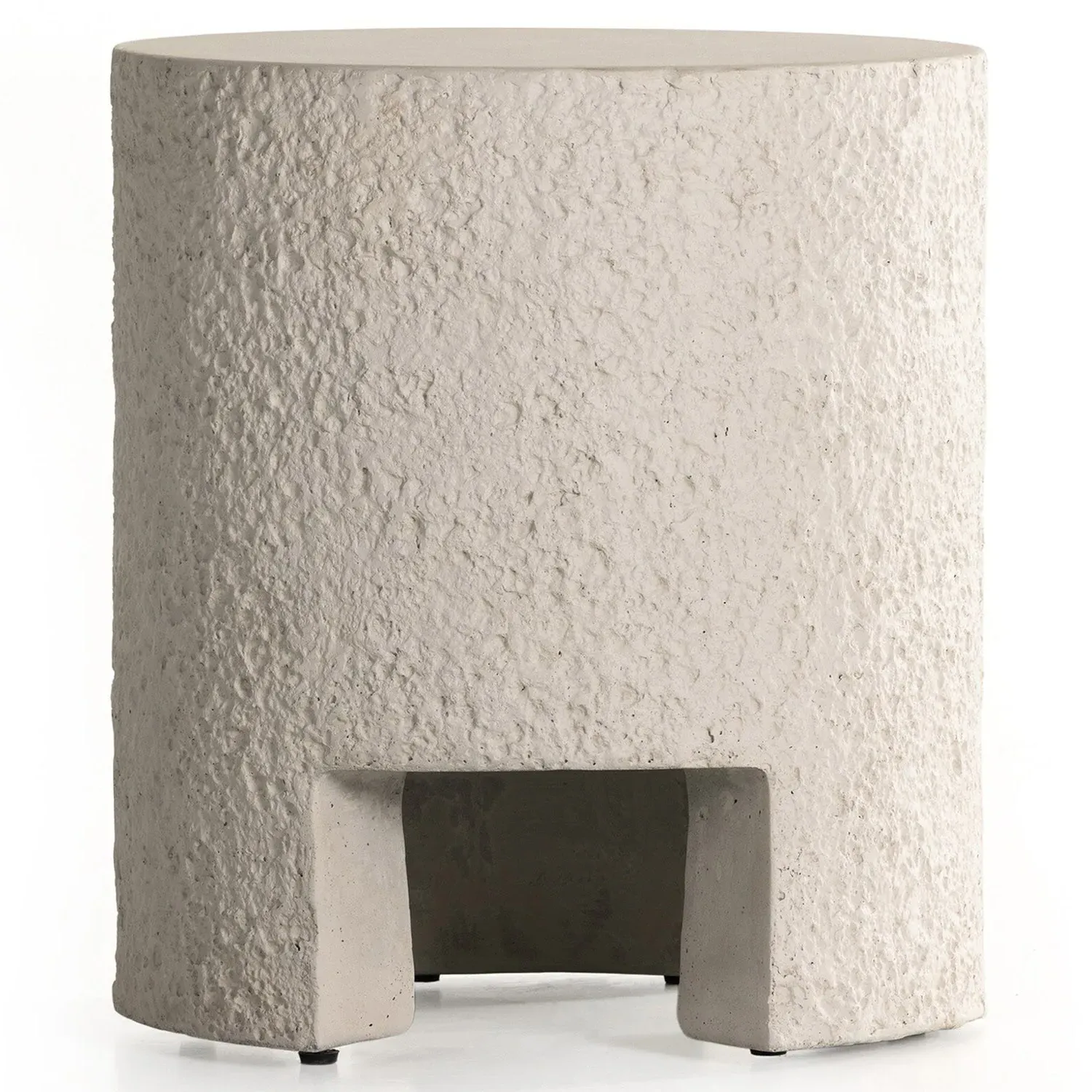 Kingston Round Drum Outdoor End Table - White, Concrete