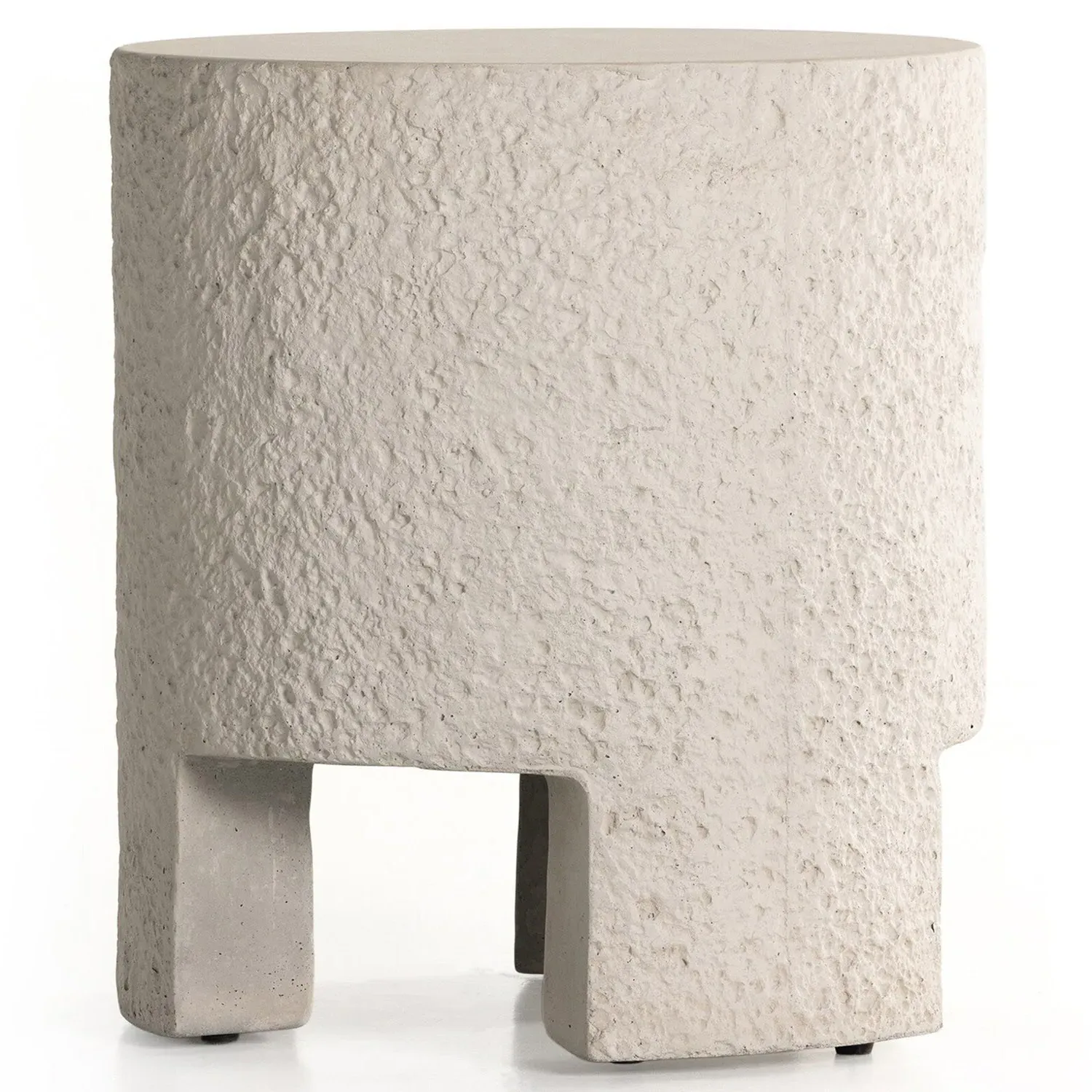 Kingston Round Drum Outdoor End Table - White, Concrete