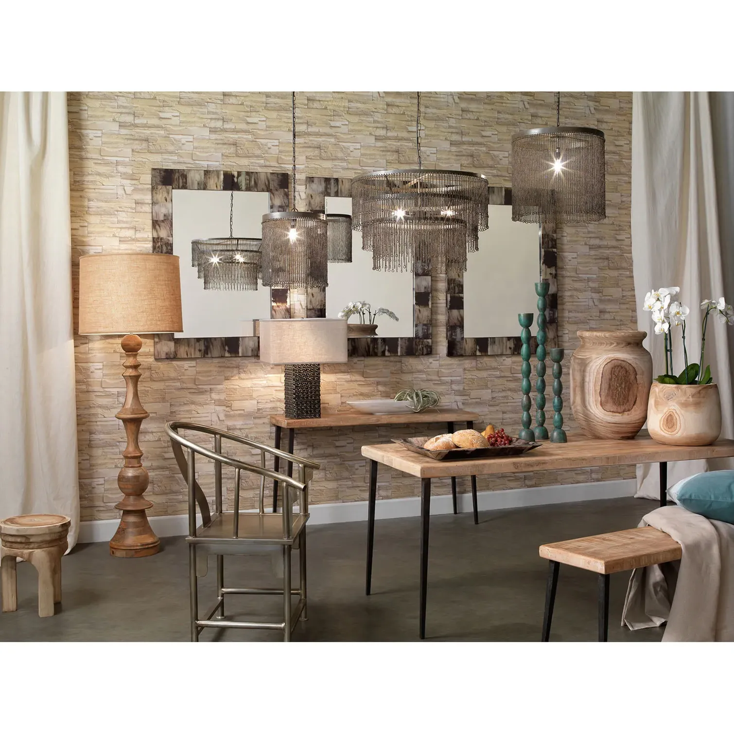 Kinsley Floor Lamp with Linen Shade - Brown, Wood