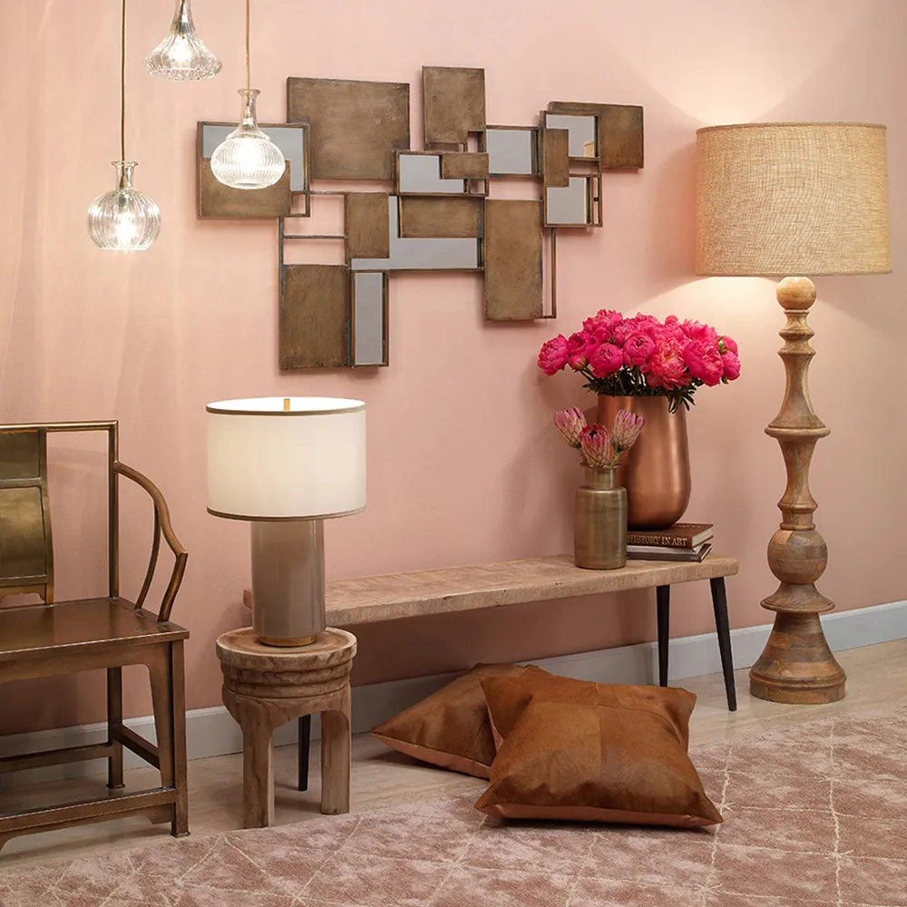 Kinsley Floor Lamp with Linen Shade - Brown, Wood