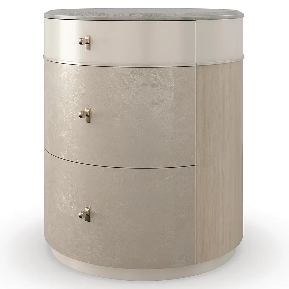 Kinsley Round Nightstand - Grey, Birch Wood