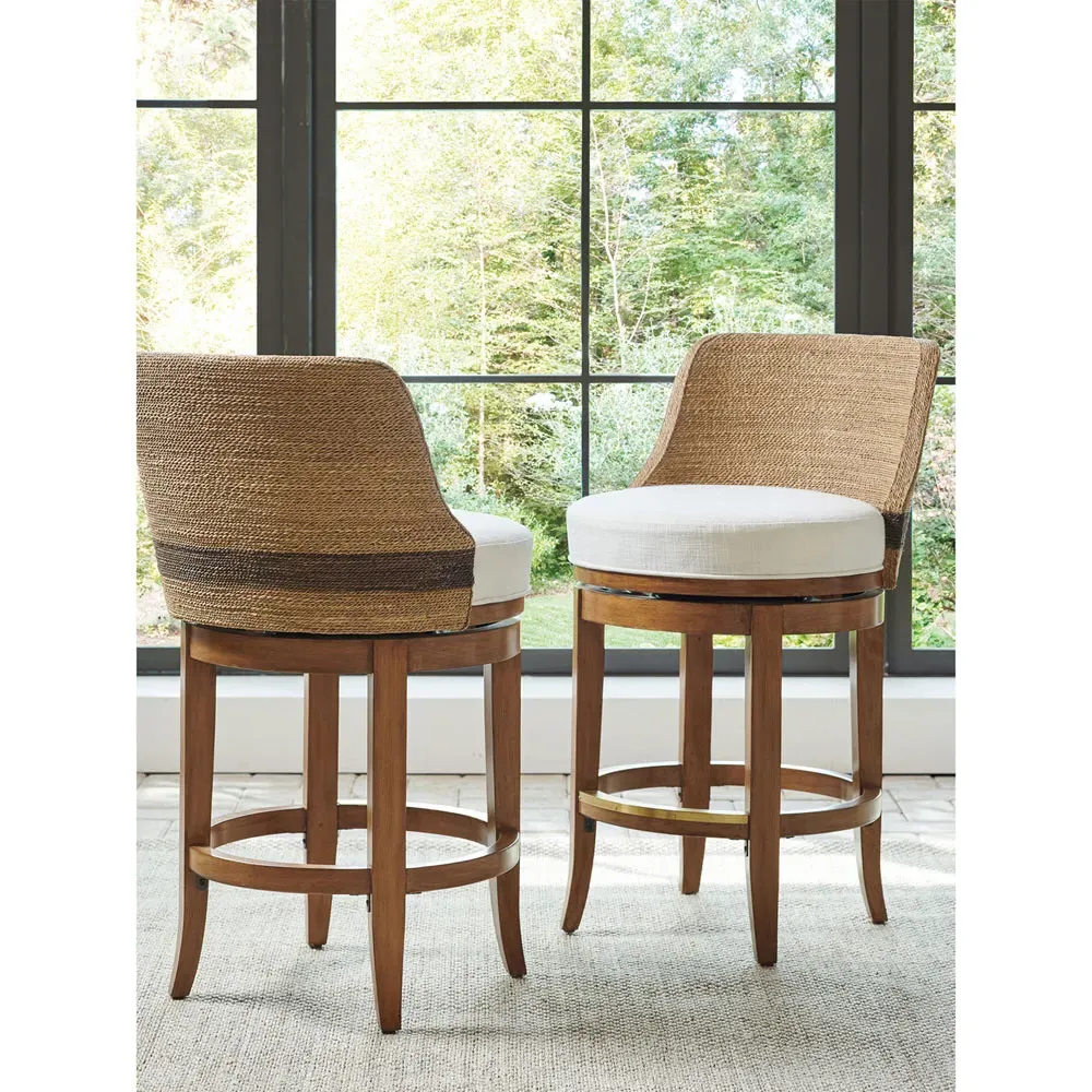 Kipton Swivel Counter Stool - White, Woven Rope