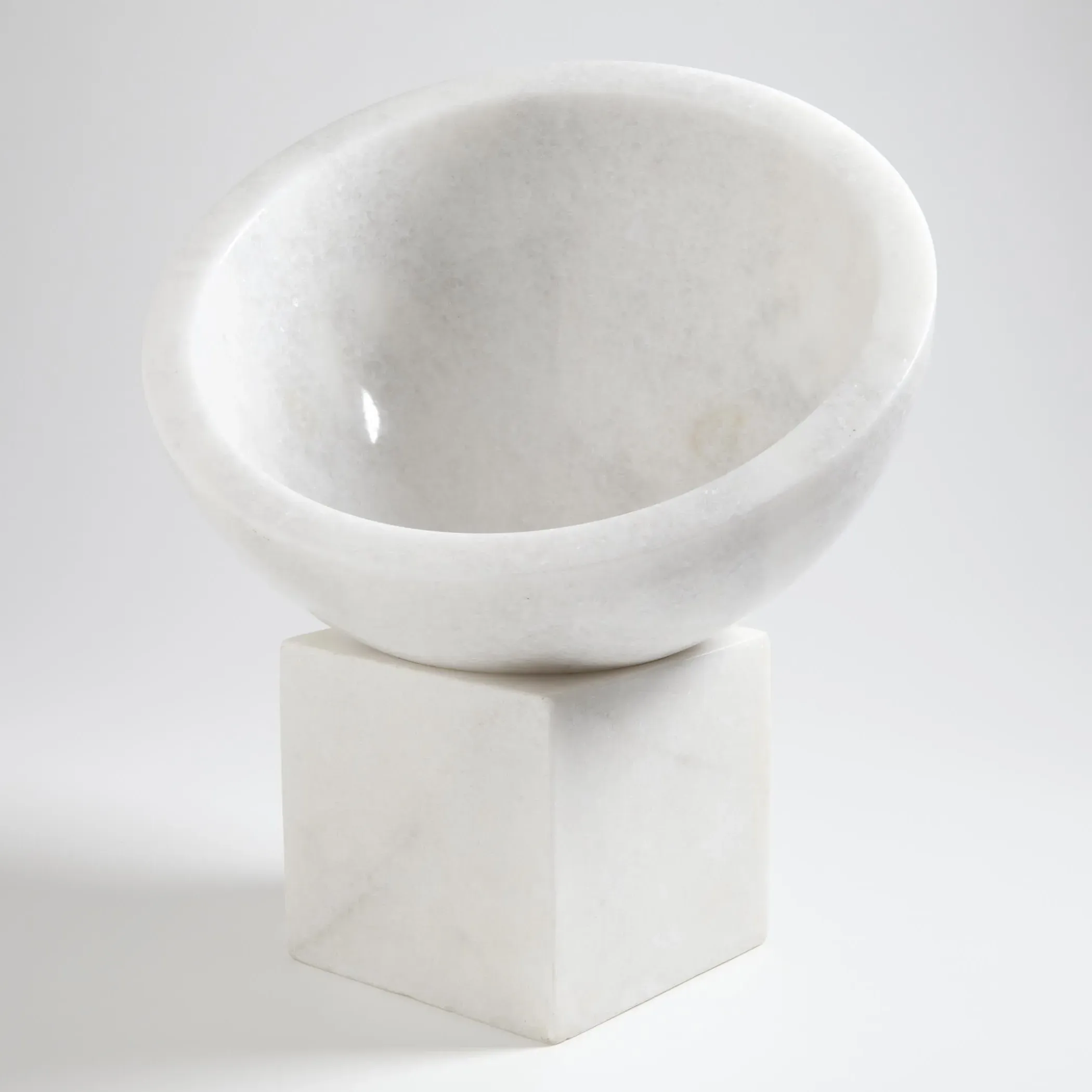 Kira Decorative Footed Bowl - White, Marble