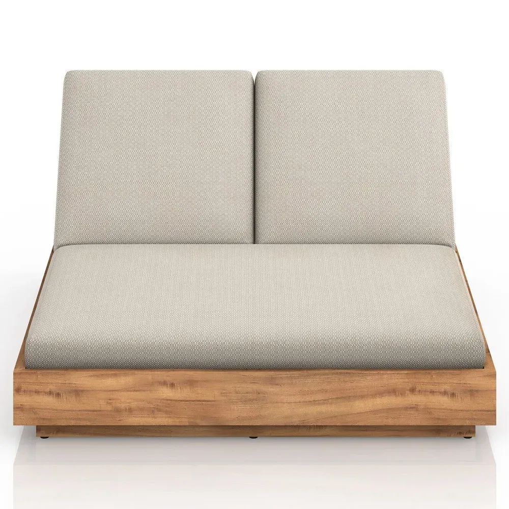 Kisha Double Outdoor Chaise Lounge - Beige, Teak