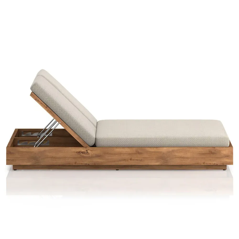 Kisha Double Outdoor Chaise Lounge - Beige, Teak