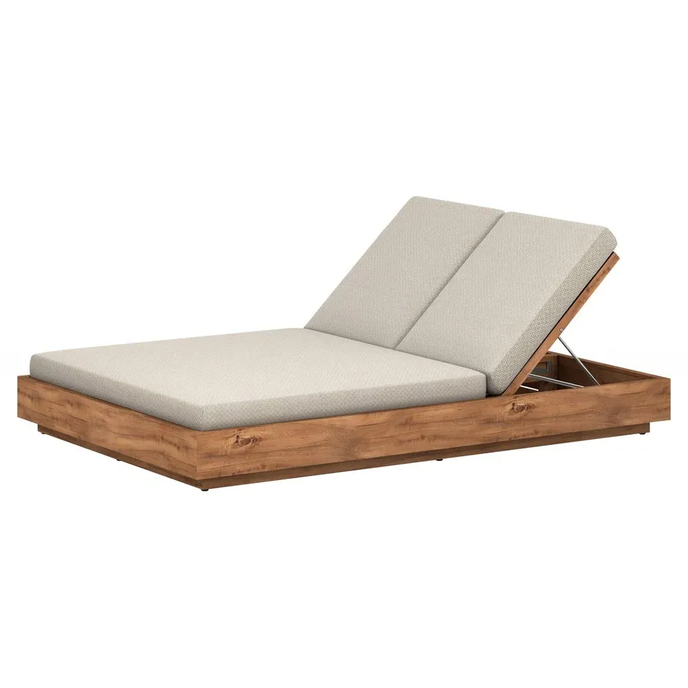 Kisha Double Outdoor Chaise Lounge - Beige, Teak