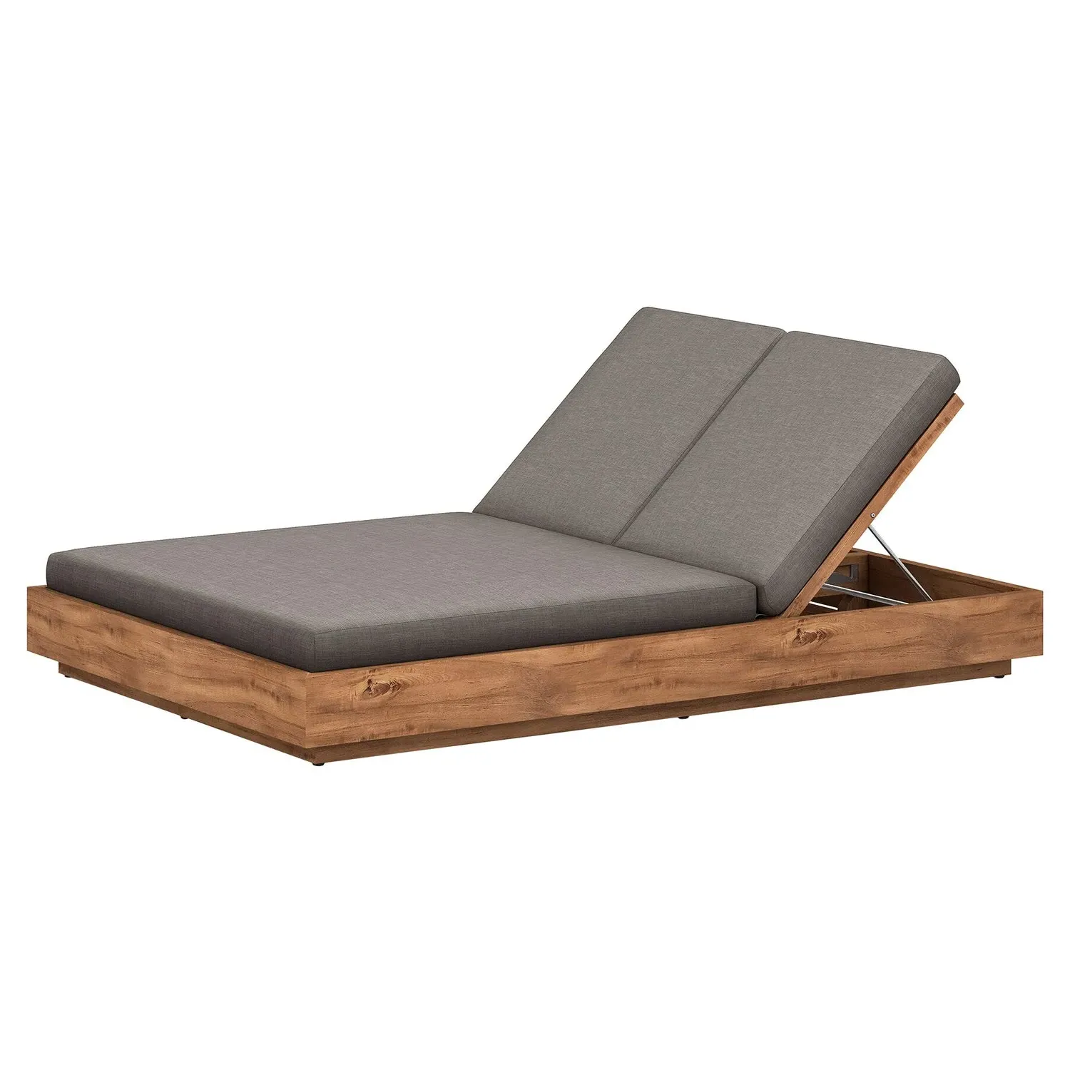 Kisha Double Outdoor Chaise Lounge - Black, Teak