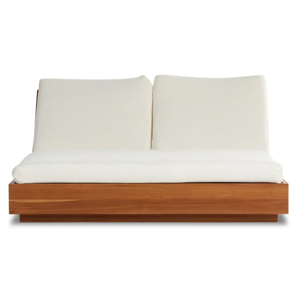 Kisha Double Outdoor Chaise Lounge - Cream, Teak