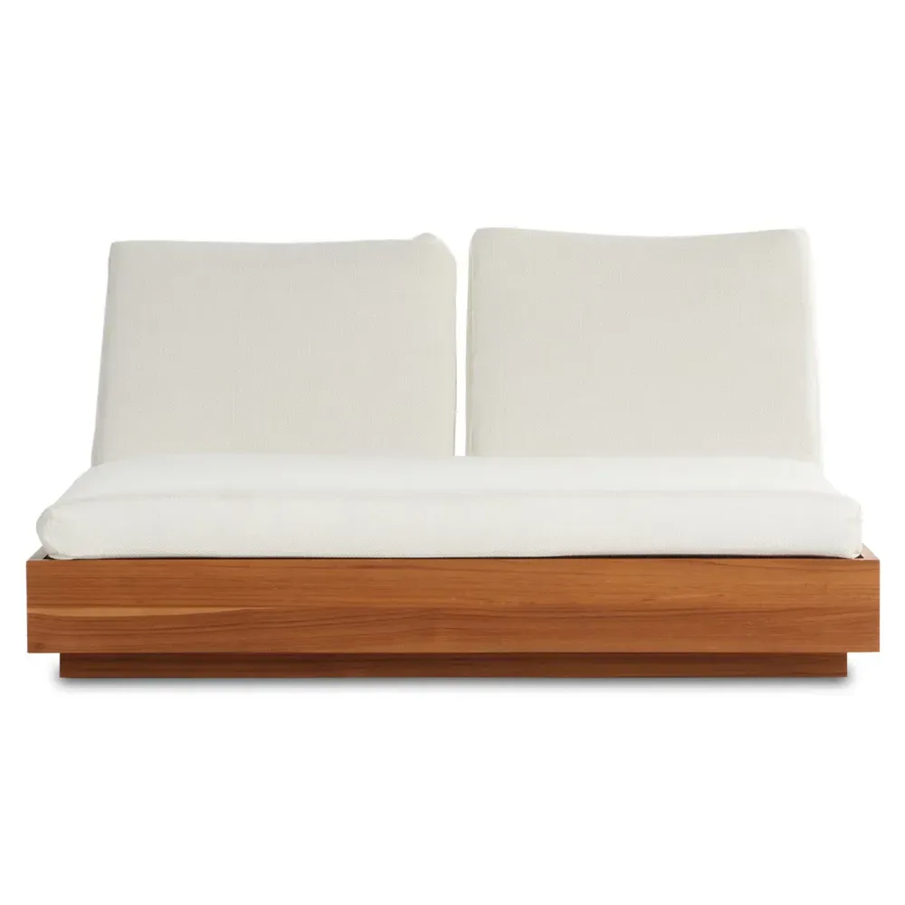 Kisha Double Outdoor Chaise Lounge - Cream, Teak