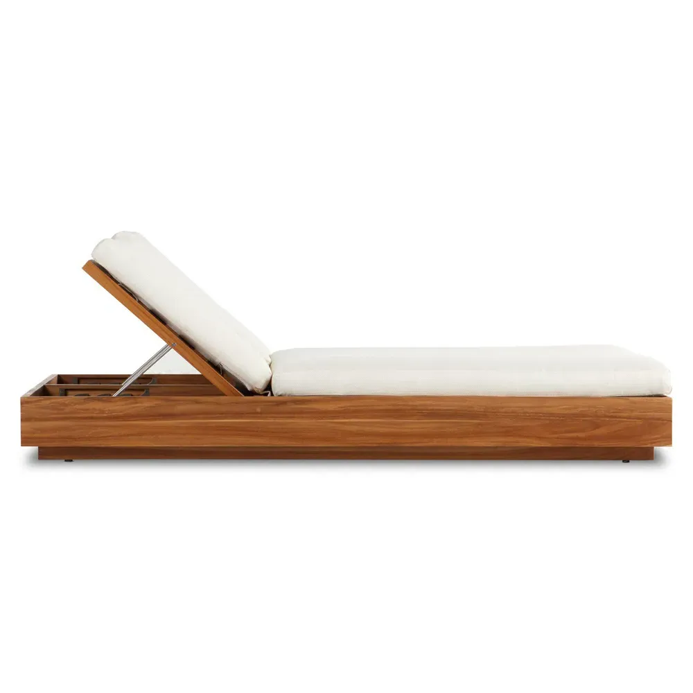 Kisha Double Outdoor Chaise Lounge - Cream, Teak